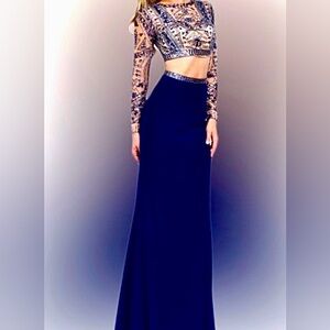 Sherri Hill Size 2 Navy Blue Beaded 2Pc Beaded Prom Homecoming Pageant Dress NWT